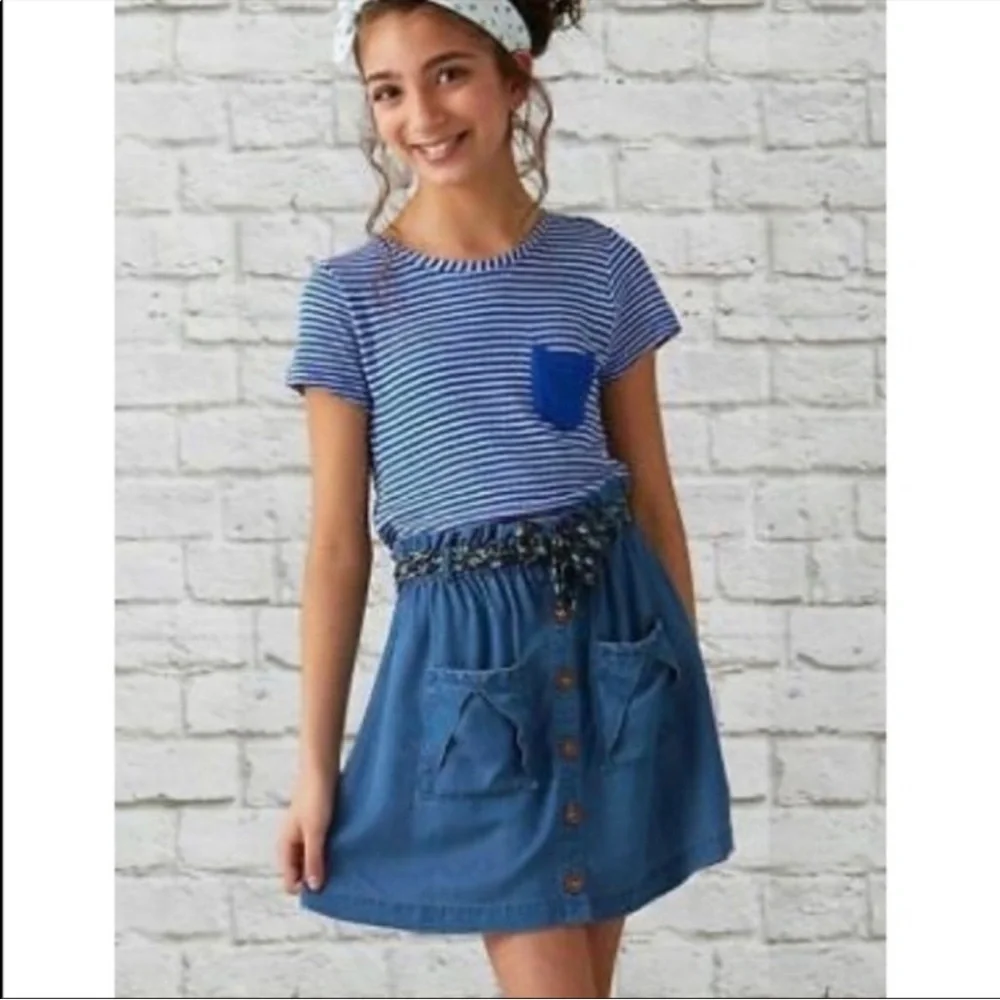 Matilda Jane Oceanside Chambray Blue Skirt NWT 14 Girl